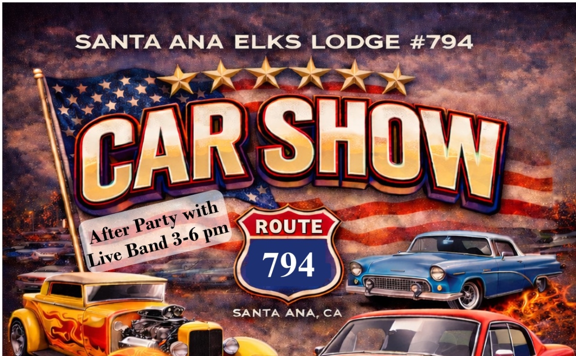 Santa Ana Elks Charity Car Show partial flyer August 2026